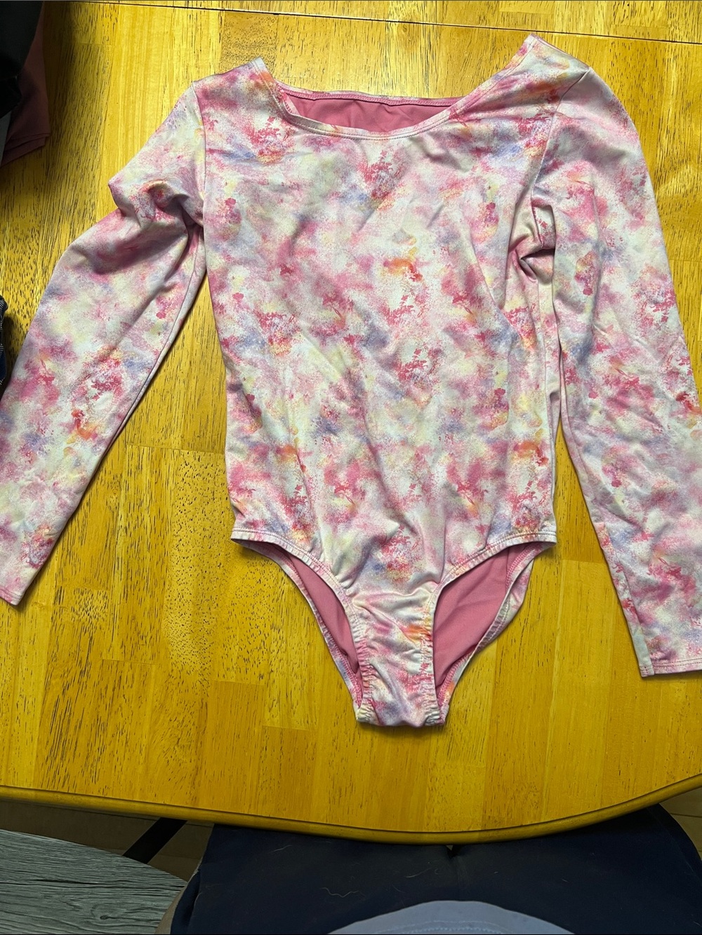 Girls' Pink Tie-Dye Long Sleeve One-Piece Leotard